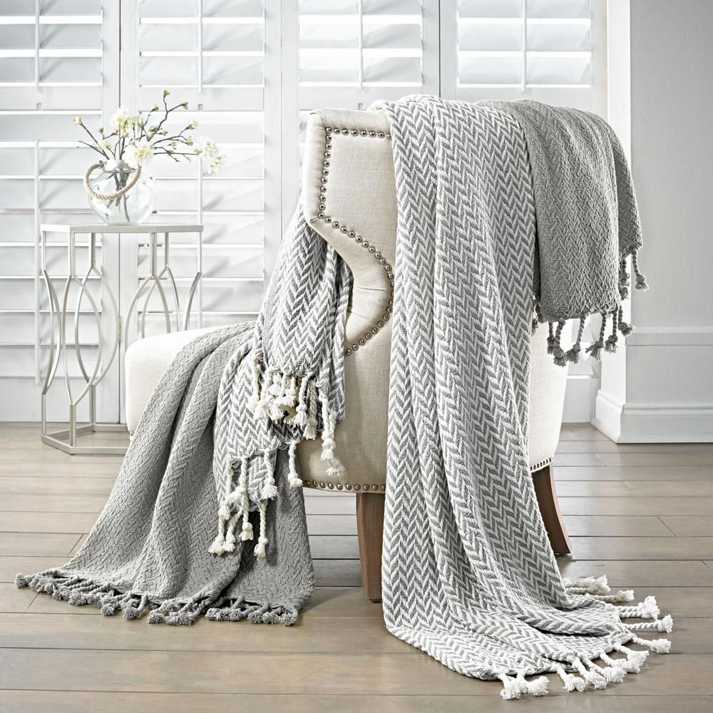 MODERN THREADS Monacco Grey Throw Blanket (Set of 2) | The Home Depot