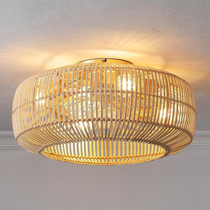 Boho Rattan Flush Mount Ceiling Fan with Light and Remote: 20" Coastal Boho Bamboo Wicker Fandeli... | Amazon (US)