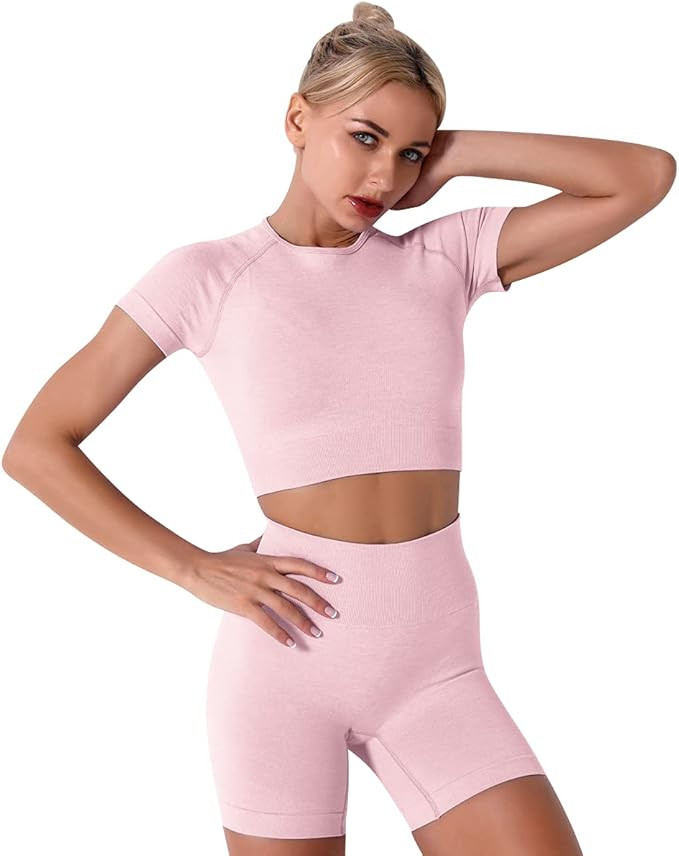 Women's Yoga Outfit Seamless Workout Set High Waist Exercise Shorts Pants with Sport Crop Top Bra... | Amazon (US)