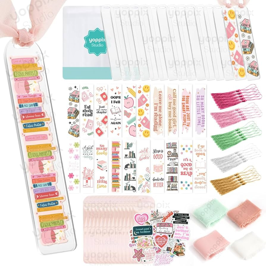 180 Pcs Acrylic Bookmark Blanks- 20 Set Bookmark Making Kit with 20 UV DTF Stickers About Book Lo... | Amazon (US)