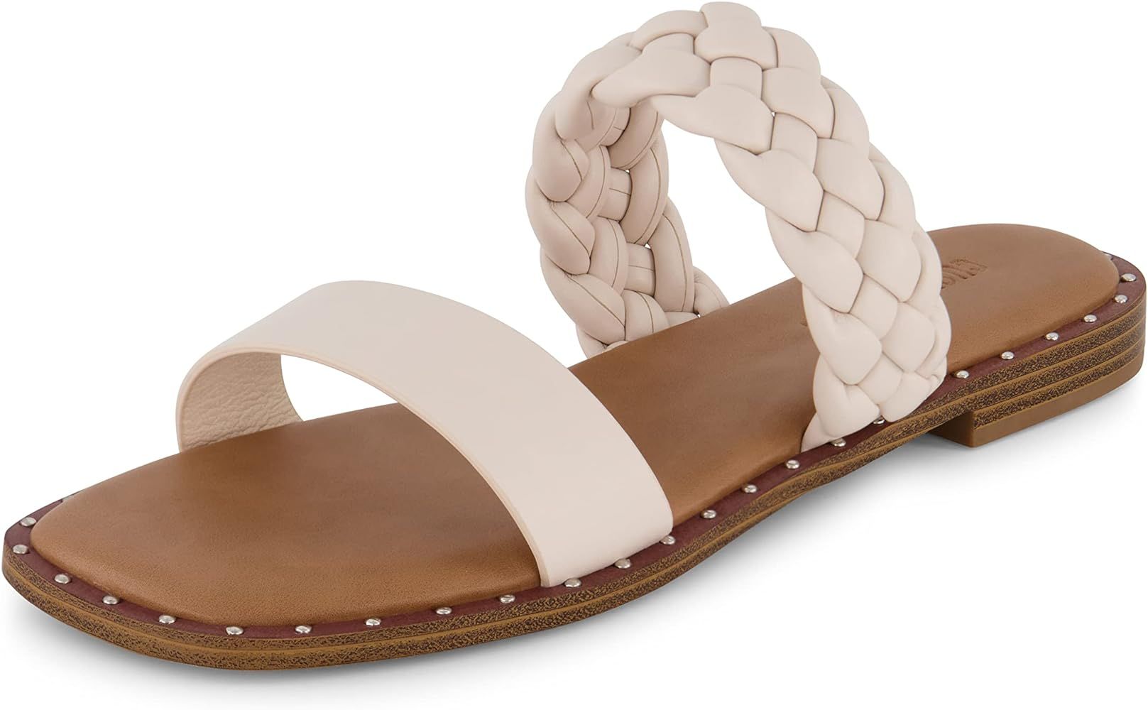 Amazon.com | CUSHIONAIRE Women's Varro braided slide sandal +Memory Foam, Cream 6.5 | Slides | Amazon (US)
