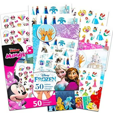 Disney Tattoos Party Favor Set For Girls -- Over 175 Temporary Tattoos Featuring Minnie Mouse Disney | Walmart (US)