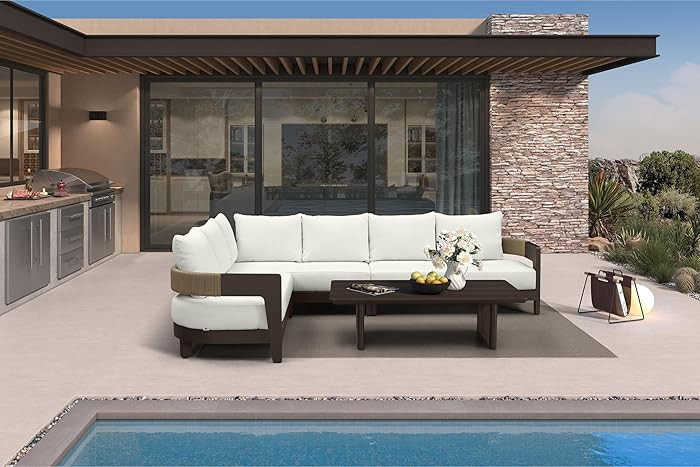 PURPLE LEAF Patio Furniture Set 7 Pieces L-Shaped with Table and Loveseats Aluminum Sectional Sof... | Amazon (US)