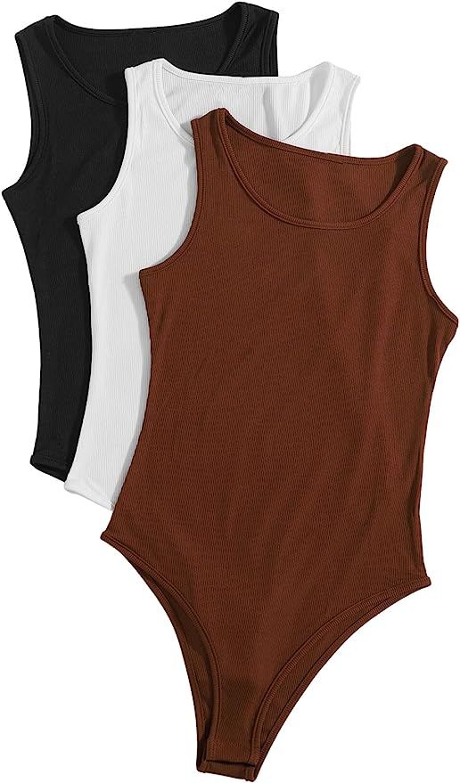 SheIn Women's Shapewear Bodysuit Tops Multipack Sleeveless Jumpsuit Romper Casual Basic Solid Rac... | Amazon (US)