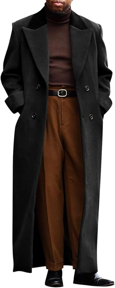 Runcati Mens Full Length Trench Coat Notched Lapel Long Jacket Double Breasted Classic Winter Ove... | Amazon (US)
