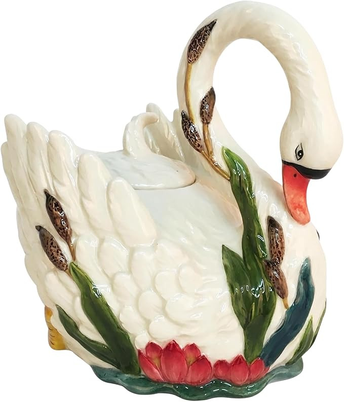 Blue Sky Clayworks Swan Teapot, 9"L x 5.5"W x 7.625"H | Amazon (US)