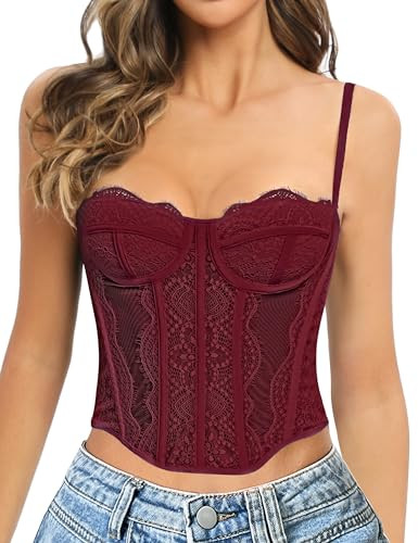 GainKee Lace Corset Tops for Women Lace Bustier Corset Top with Straps Women Corset Going Out Par... | Amazon (US)