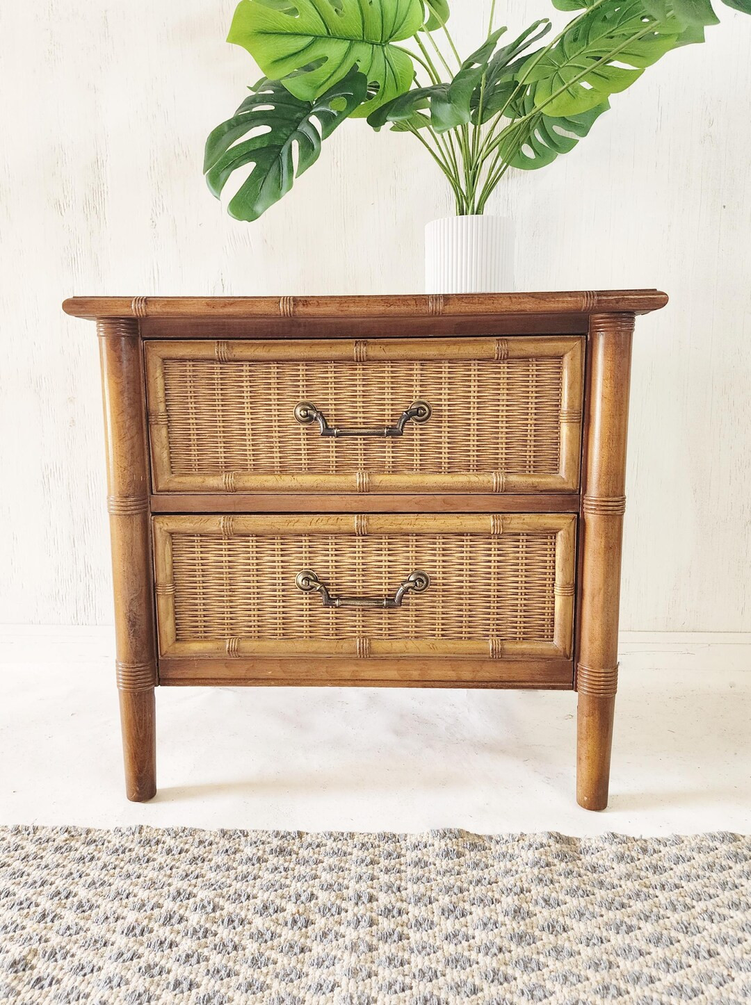 Vintage Dixie Faux Bamboo NIGHTSTAND Rattan Wicker 2 Drawer Coastal Side Table-customizable - Ets... | Etsy (US)