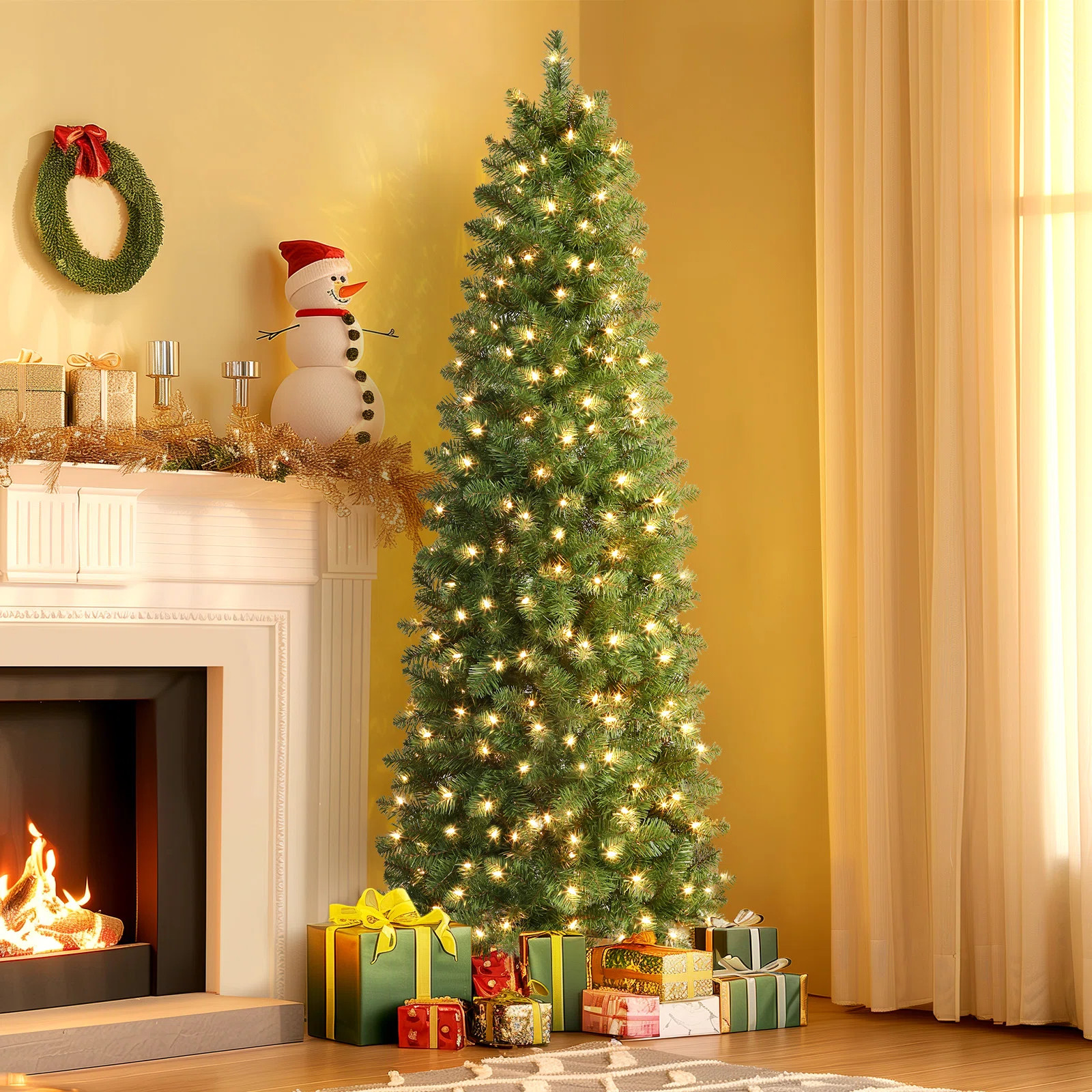Ivy Bronx Prelit Slim Pencil Christmas Tree, Warm White LED Lights, Full Branch Tips & Reviews | ... | Wayfair North America