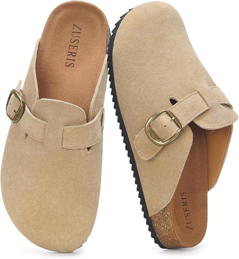 ZUSERIS Women's Men's Suede Clogs Leather Mules Cork Footbed Sandals Slip on Comfort Potato Shoes... | Amazon (US)