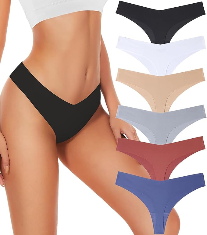 Hellopopgo Seamless Thongs For Women V-waisted No Show Thong Seamless Panties Breathable Comforta... | Amazon (US)