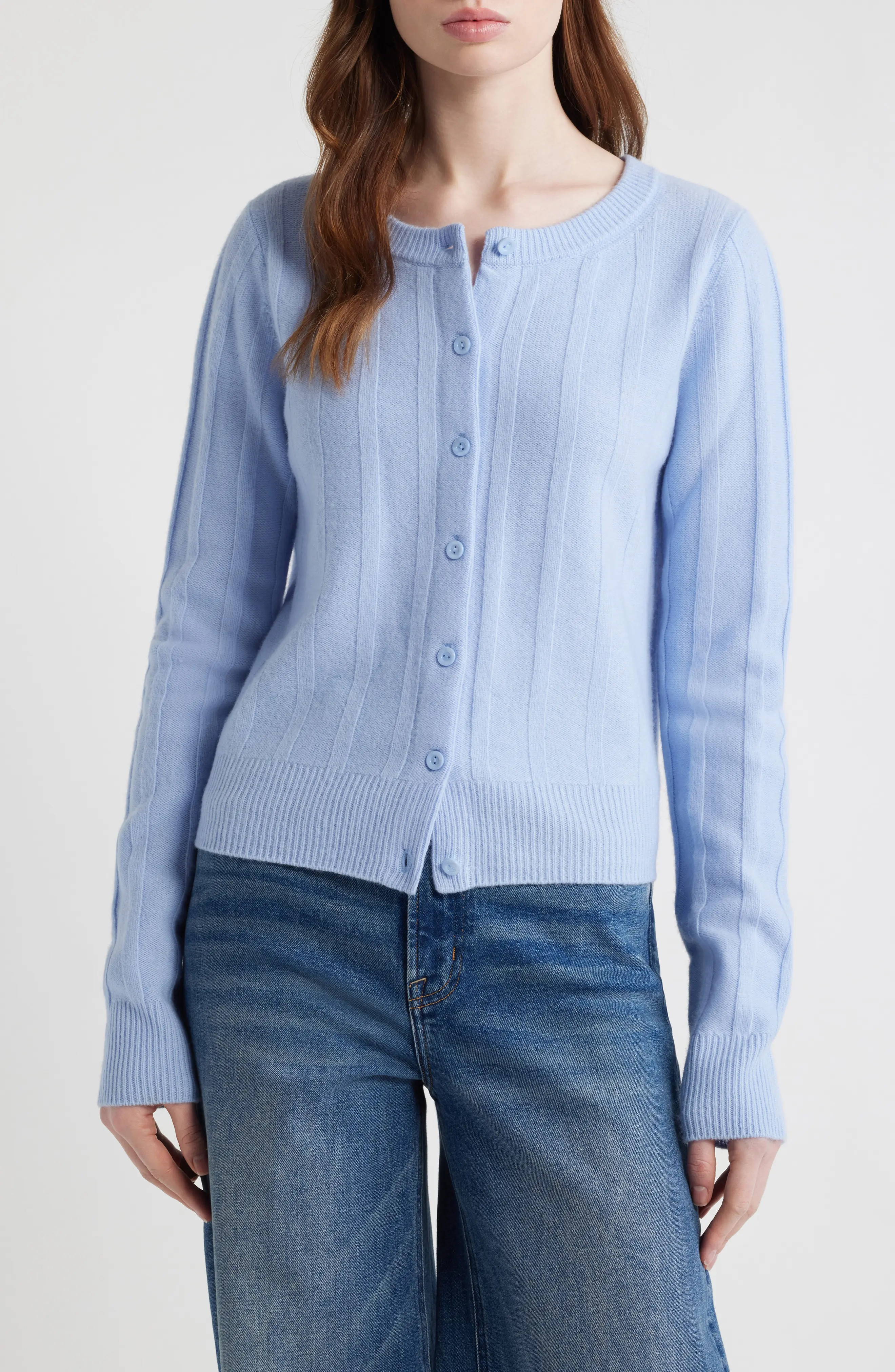 Reformation Hannah Merino Wool Cardigan in Ice Water at Nordstrom, Size Small | Nordstrom