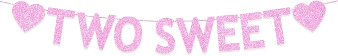 Pink 2nd Birthday Decorations for Girls, Pink Glitter Two Sweet Banner, Twins Baby Shower, Twins ... | Amazon (US)
