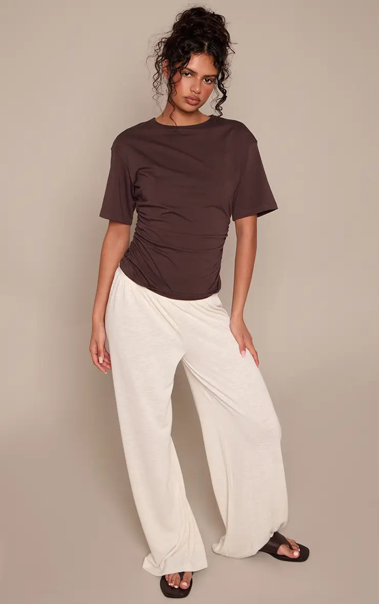 Butter Cream Marl Slub Jersey  Drawstring Trousers | PrettyLittleThing UK