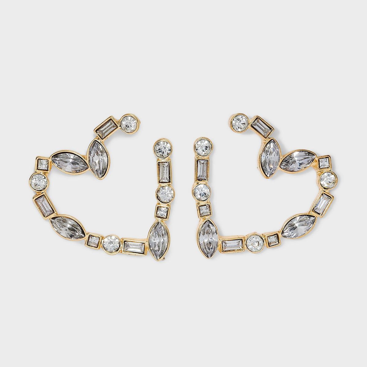 SUGARFIX by BaubleBar Mixed Stone Crystal Heart Hoops Earrings - Gold | Target