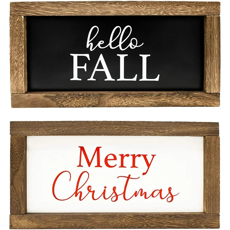 Cam n Honey Reversible Hello Fall/Merry Christmas Rustic Wood Sign-Farmhouse Home Thanksgiving an... | Walmart (US)