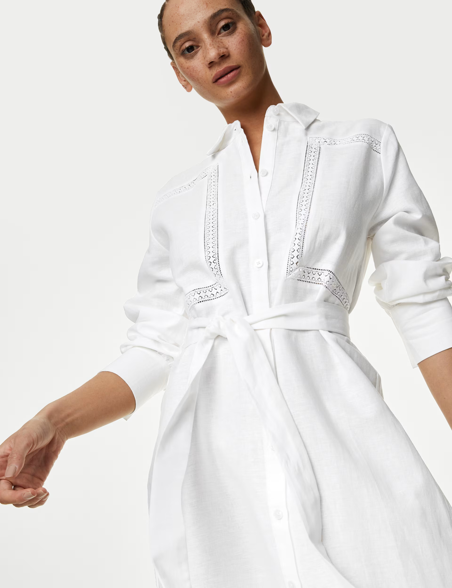 Cotton Rich Collared Belted Midi Shirt Dress | Marks & Spencer (UK)