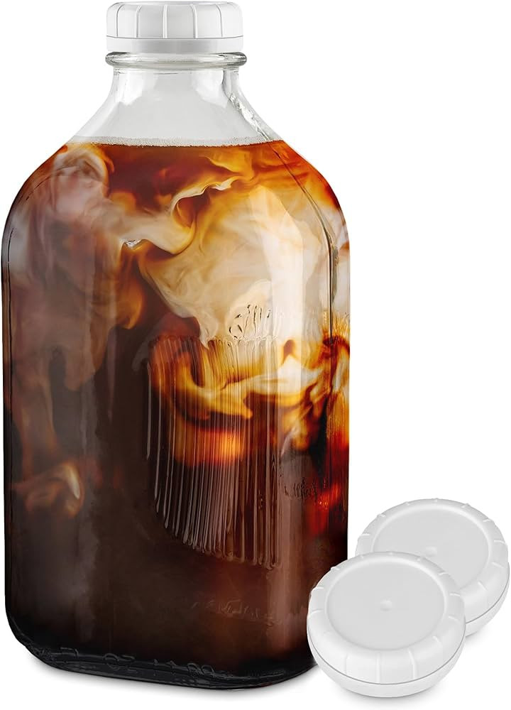 Stock Your Home Half Gallon Glass Milk Bottle with Lid (1 Pack) 64 Oz Jugs and 3 White Caps, Reus... | Amazon (US)