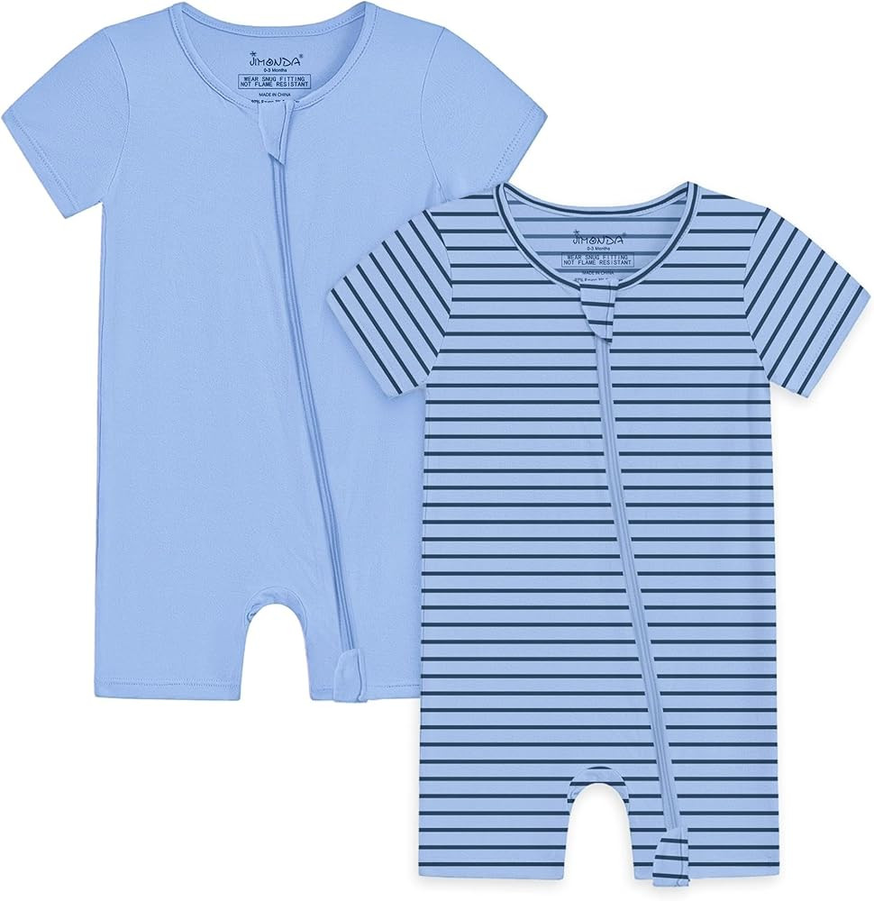 Jimonda Baby Boy Girl 2 Pack Pajamas Cotton Short Sleeve Footless Romper 2 Way Zipper One Piece O... | Amazon (US)