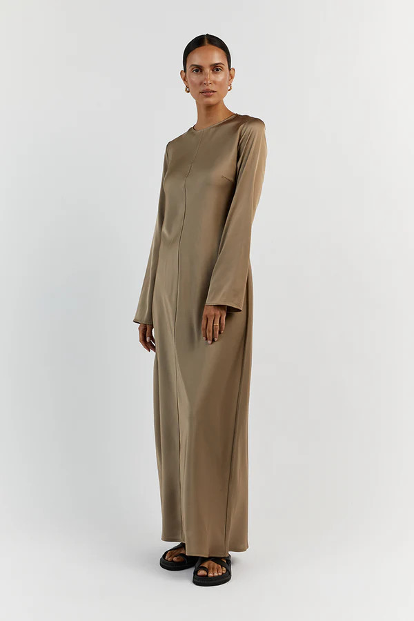 BLOOM MOSS SATIN LONG SLEEVE DRESS | DISSH