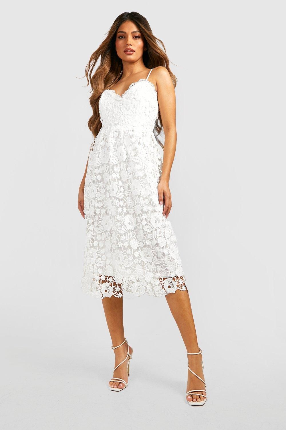 Strappy Crochet Lace Skater Midi Dress | Boohoo.com (US & CA)