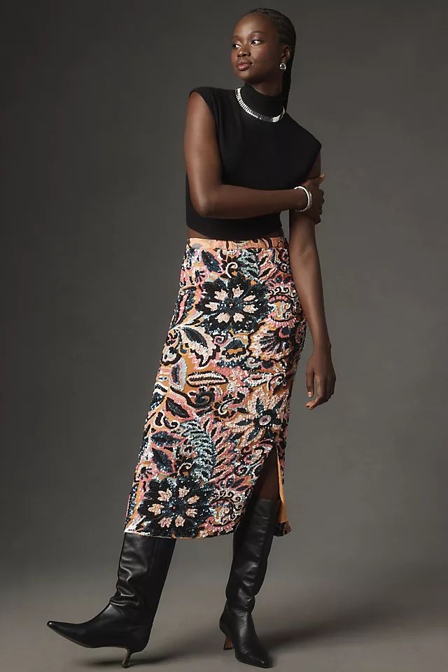 Corey Lynn Calter Sequin Printed Midi Skirt | Anthropologie (US)