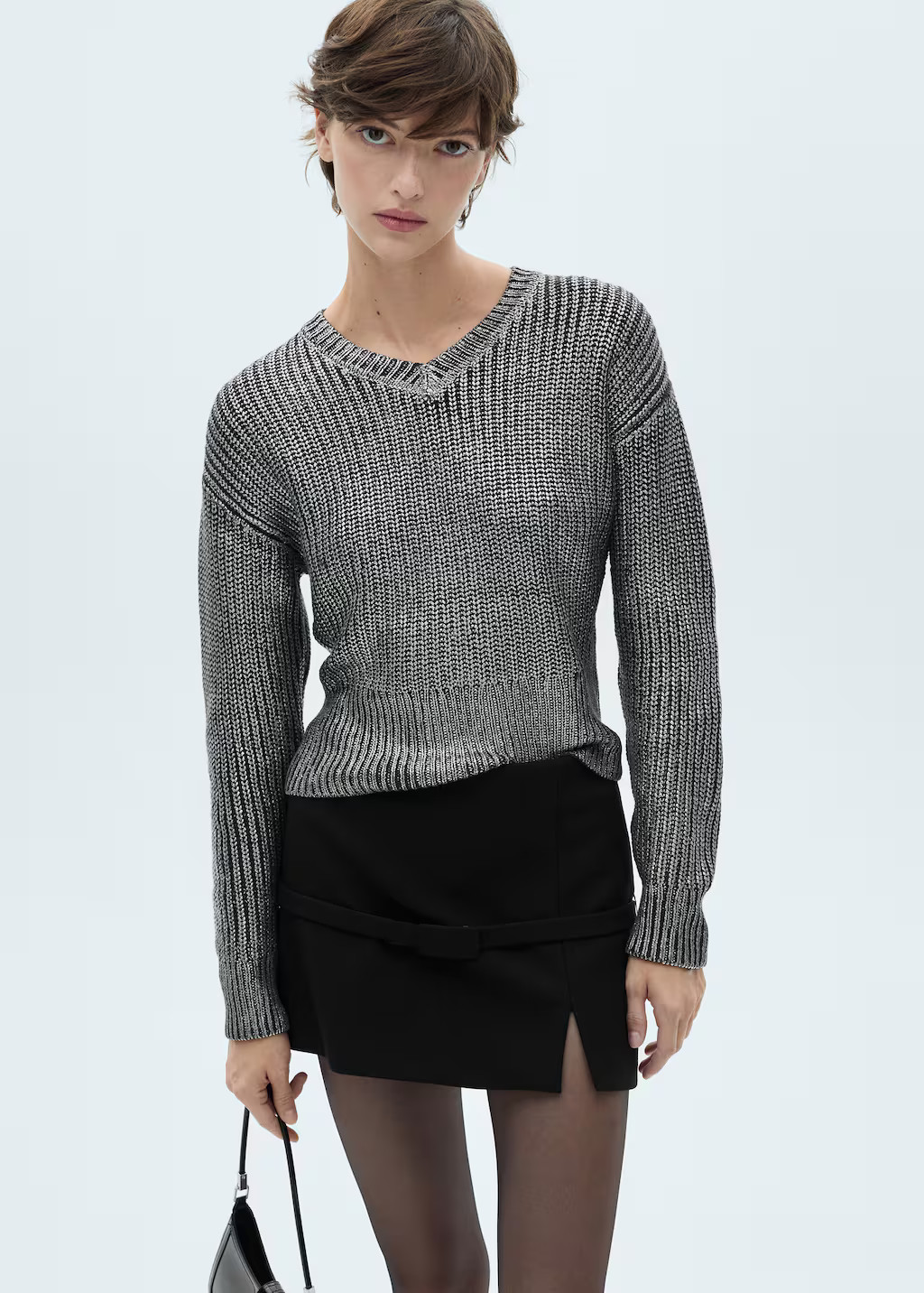 V-neck foil sweater - Women | MANGO USA | Mango (US/MX/AU)