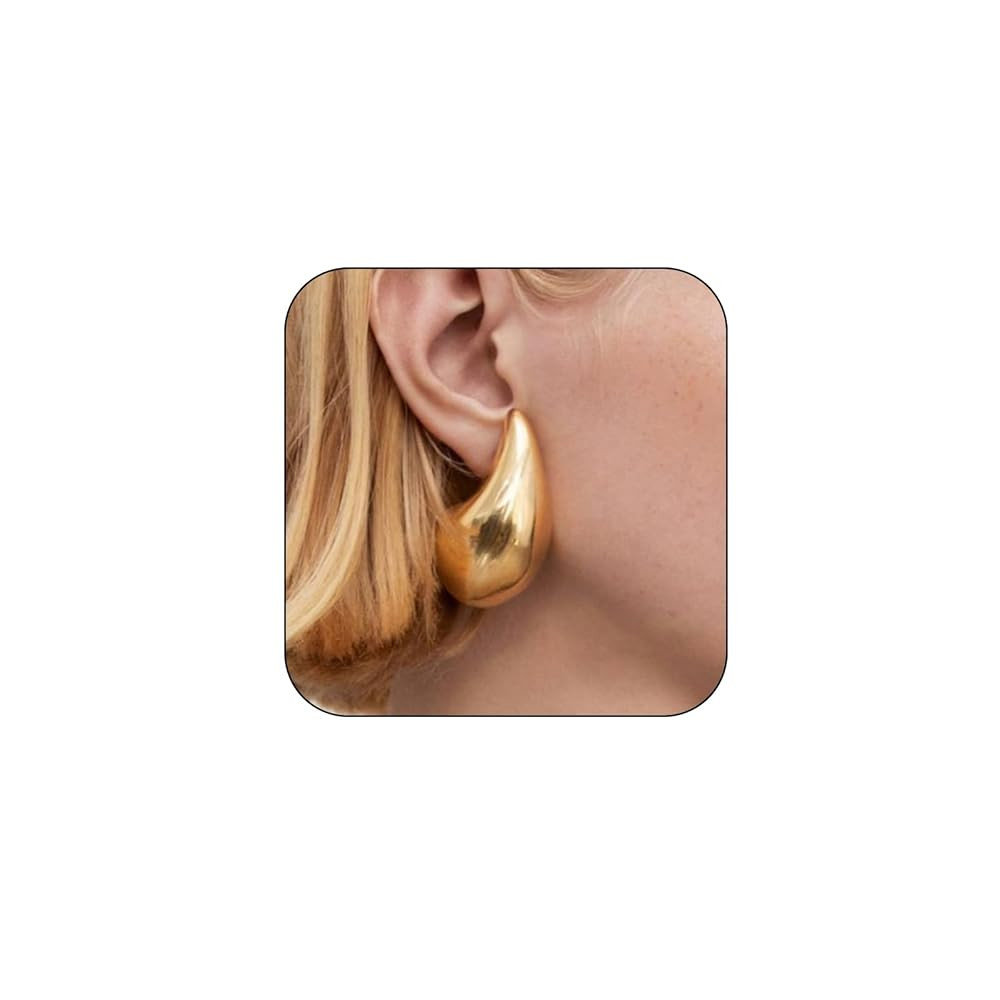LOUMILEO Extra Large Drop Earring Dupes Hypoallergenic Chunky Gold Hoop Earrings Lightweight Wate... | Amazon (US)
