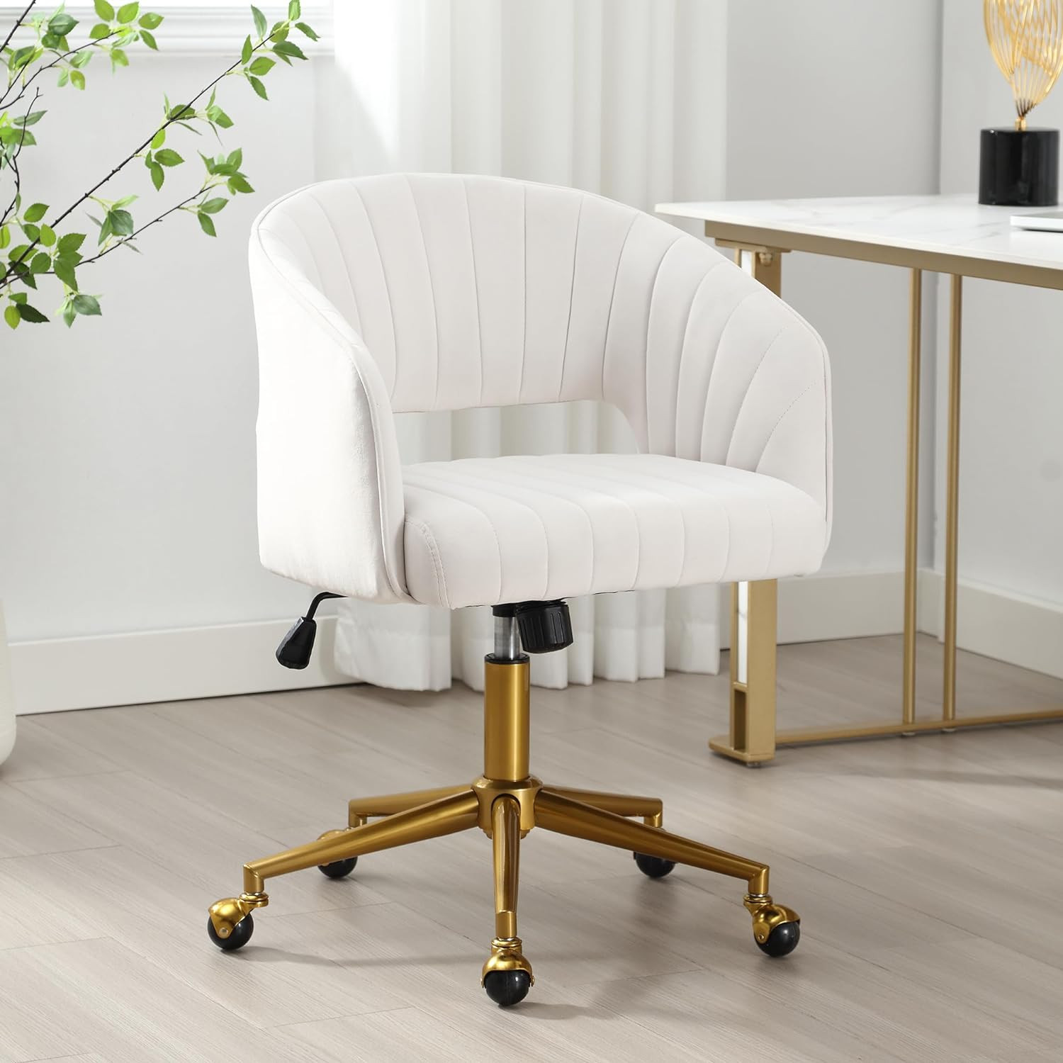 ABET Desk Chair with Wheels, Velvet Home Office Chair, Swivel Armchair Gold Base, Upholstered Mod... | Amazon (US)