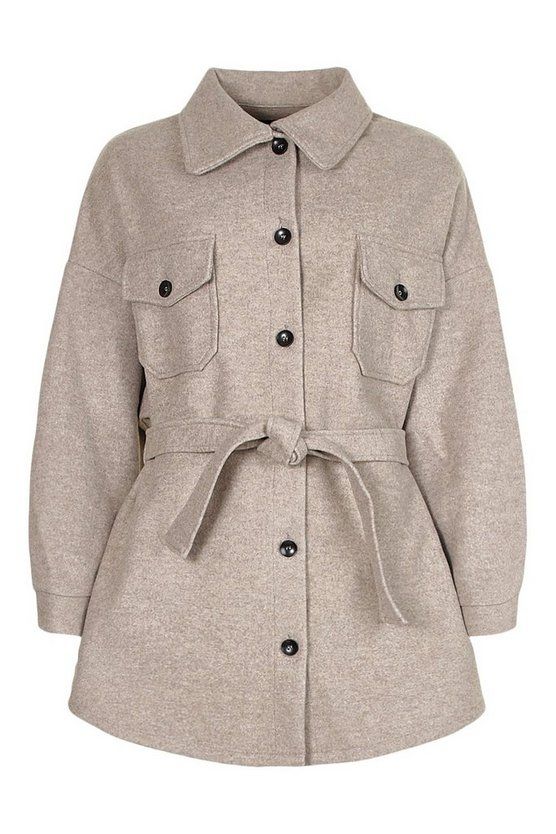 Tall Wool Belted Shacket Coat | Boohoo.com (US & CA)