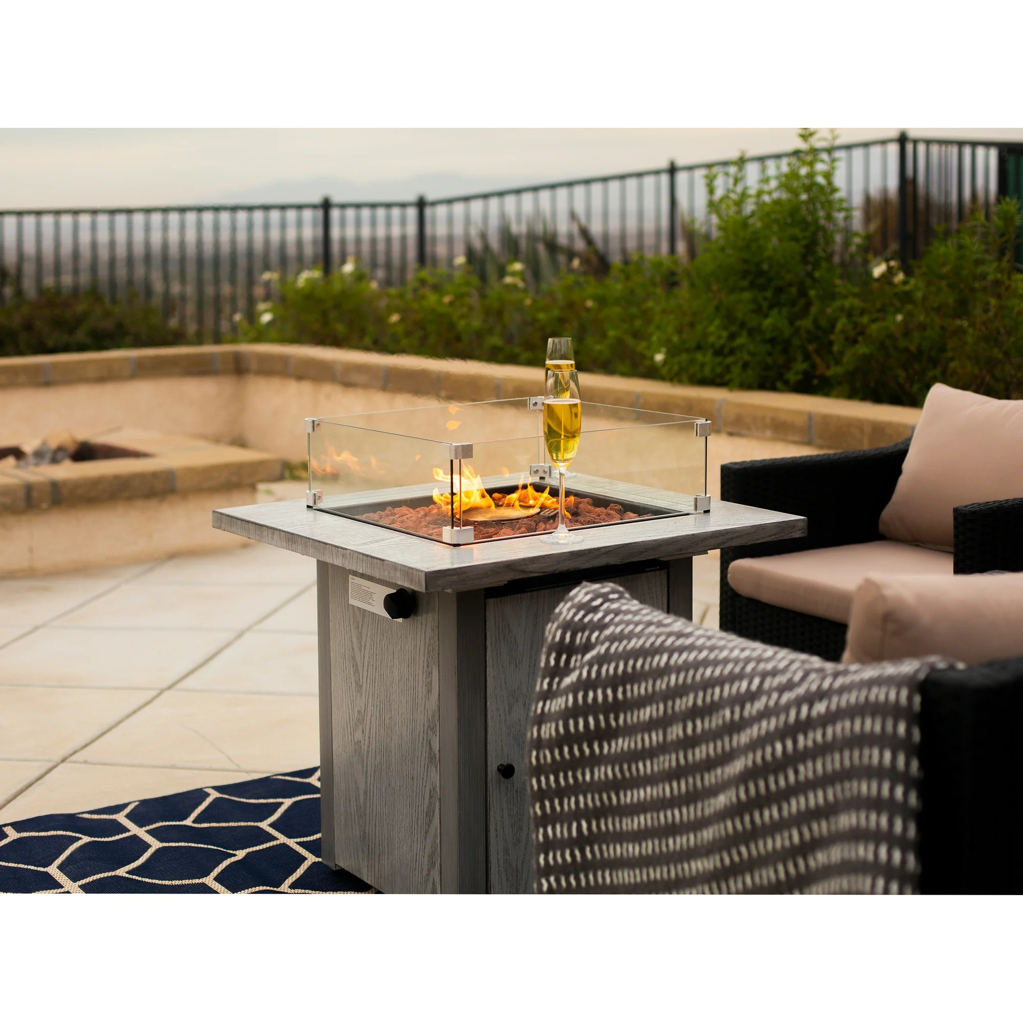 Barton 48,000 BTU Outdoor Propane Gas Fire Pit Table Gas Firepit with Glass Wind Guard CSA Certif... | Walmart (US)