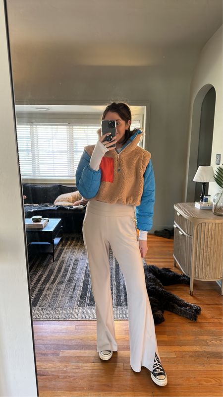 Wearing small in colorblock fleece; wearing a medium in longsleeve just because I wanted some extra length (25% off with code AFLTK when using link below); pants are small tall but run big so size down if in between; size down 1/2 size in converse

#LTKunder100 #LTKSale #LTKsalealert