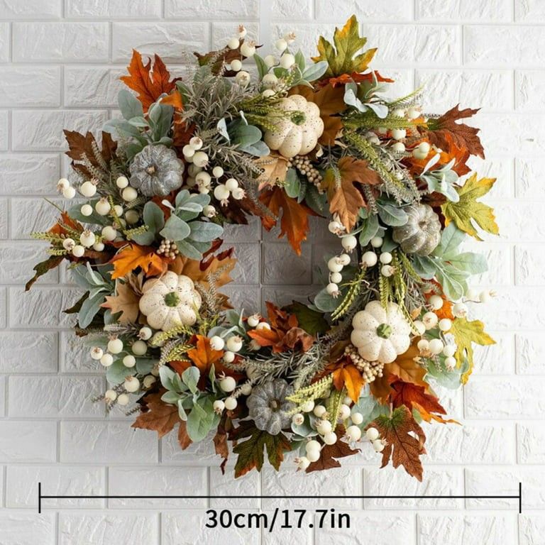 Fall Wreaths for Front Door 17.7 inch,Autumn Wreath with Berry Pumpkin, Maple Leaves,Thanksgiving... | Walmart (US)