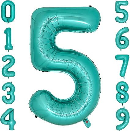 Teal Number 5 Balloons 40 Inch Large Turquoise Blue Foil Balloons for Womens Teal Birthday Decora... | Amazon (US)