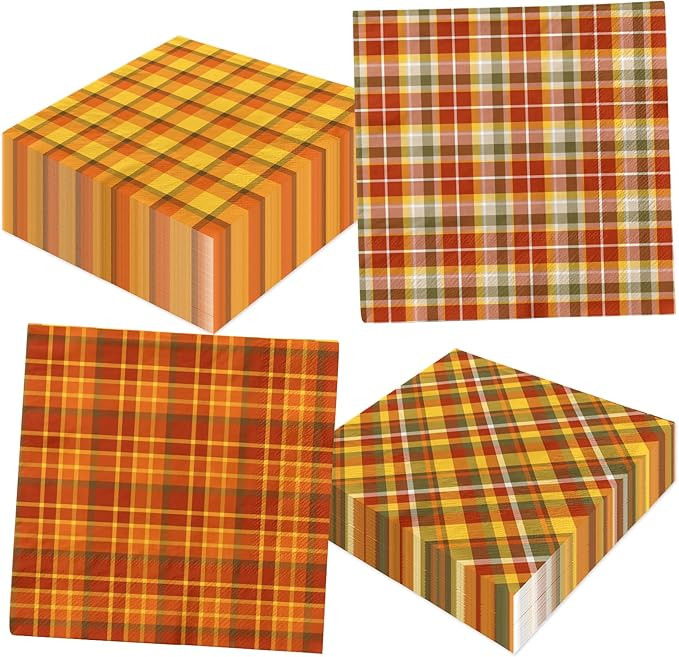 Fall Paper Napkins,40pcs Orange Buffalo Plaid Fall Napkins Checkered Disposable Thanksgiving Napk... | Amazon (US)