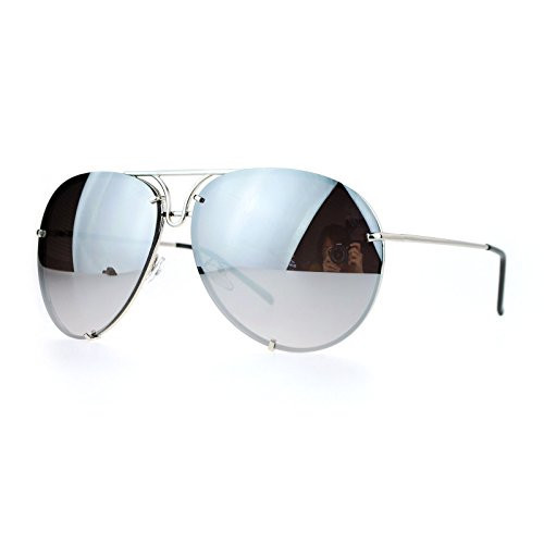 Oversized Round Aviator Sunglasses Metal Rims Silver, Silver, Size One Size | Amazon (US)