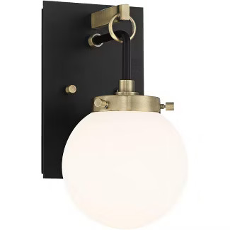 Possini Euro Design Modern Wall Light Sconce Black Antique Brass Hardwired 11" High Fixture Frost... | Target