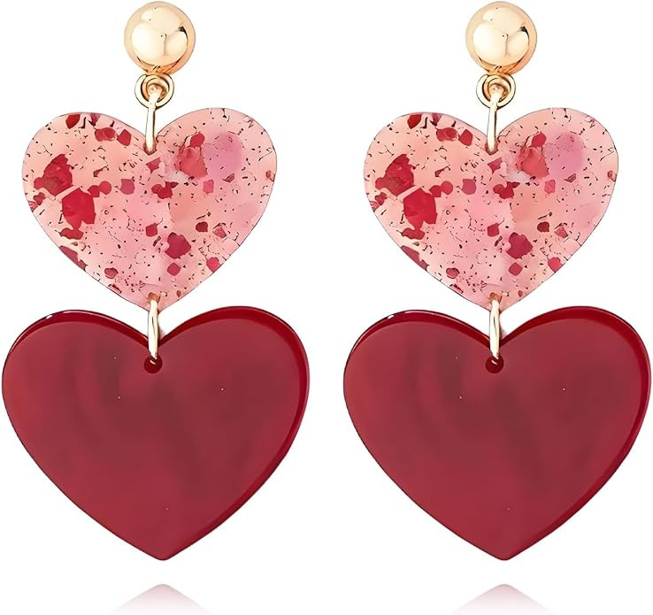 Red Pink Heart Earrings for Women Valentines Day Gifts for Her Valentine Earrings Valentines Dres... | Amazon (US)