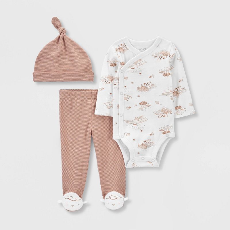 Carter's Just One You® Baby 3pc Footed Hat Top & Bottom Set - White/Brown | Target