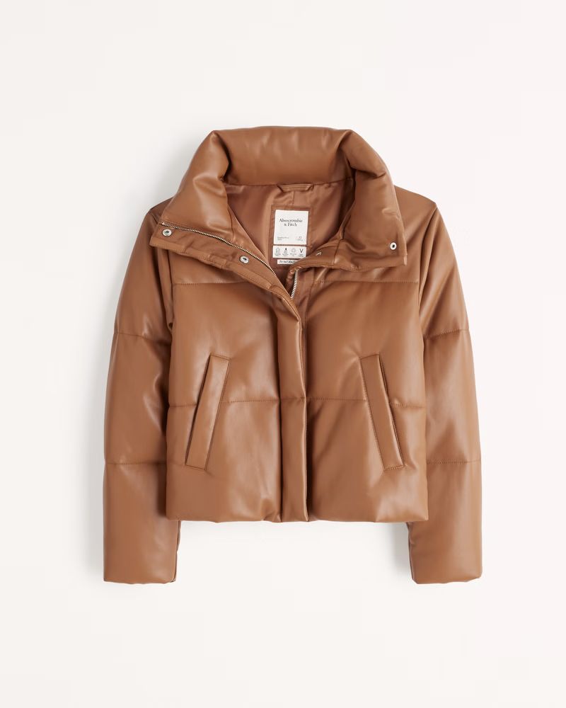 Women's A&F Vegan Leather Mini Puffer | Women's Coats & Jackets | Abercrombie.com | Abercrombie & Fitch (US)