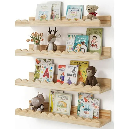 Nursery Book Shelves, 4-Pack Wood Floating Shelves for Wall Kids, Scalloped Shelves, Wall Book Shelves for Bedroom Kids, Toddler Room, Baby Room, Nursery Decor(Wood, 16.5 Inches) | Walmart (US)