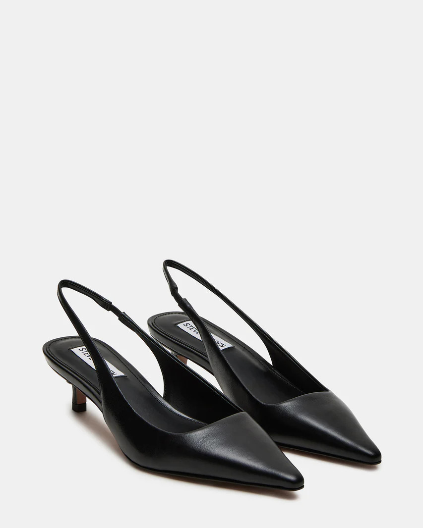 KARI Black Leather Slingback Point Toe Kitten Heel | Women's Heels | Steve Madden (US)
