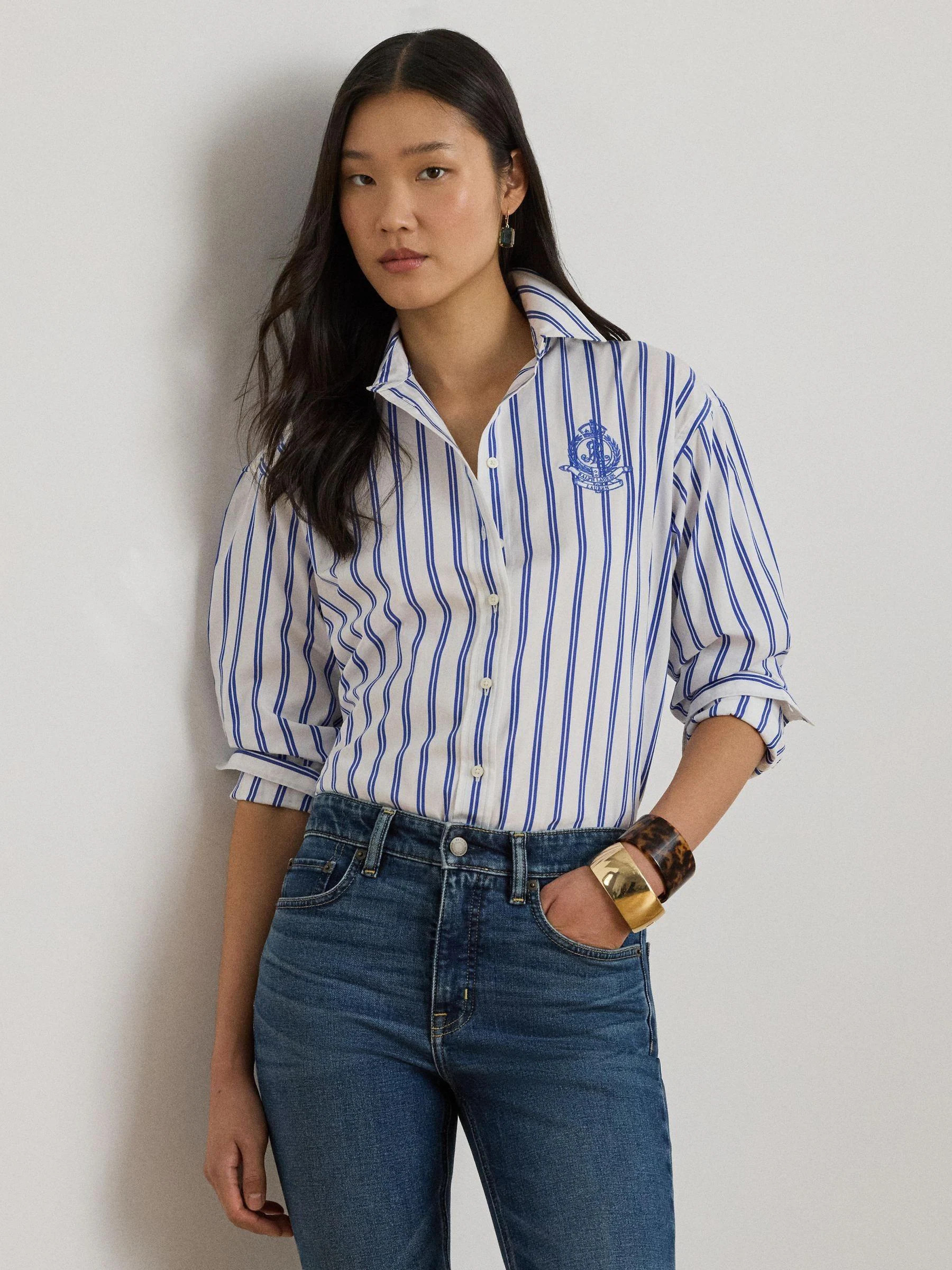 Lauren Ralph Lauren Lauren Ralph Lauren Blue/White Relaxed Fit Striped Broadcloth Shirt | Next EU