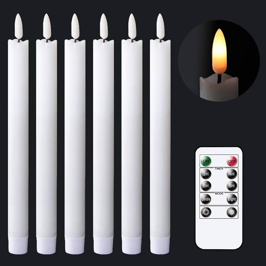 Amazon.com: GenSwin Flameless Ivory Taper Candles Flickering with 10-Key Remote, Battery Operated... | Amazon (US)