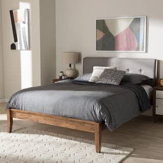Leyton Mid-Century Gray Fabric Upholstered Queen Size Bed | The Home Depot