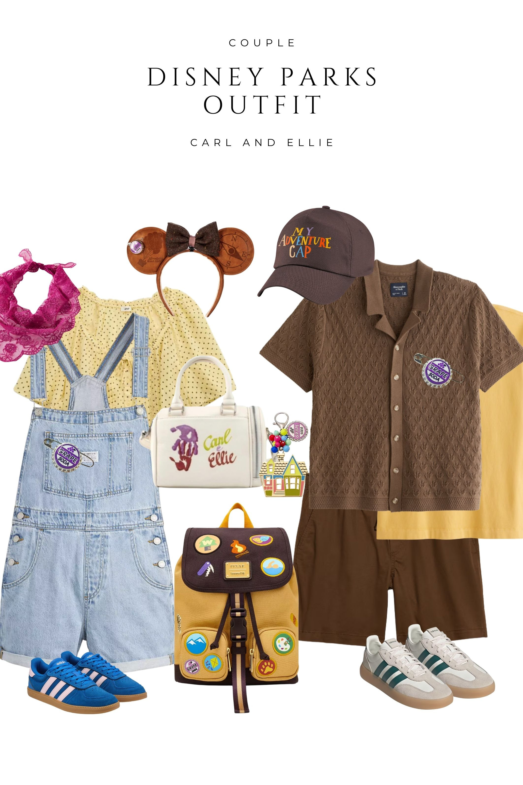  

Disney Parks couple outfit inspired by Carl and Ellie from Up. The sweetest Disney bound for Magic Kingdom or Disneyland featuring denim overall shorts, yellow polka dot blouse, brown My Adventure Book cap, Adidas sneakers, and matching accessories. Perfect Disney couple look for park days, Pixar fans, and coordinating outfits.
 

#LTKTravel #LTKValentine #LTKootd