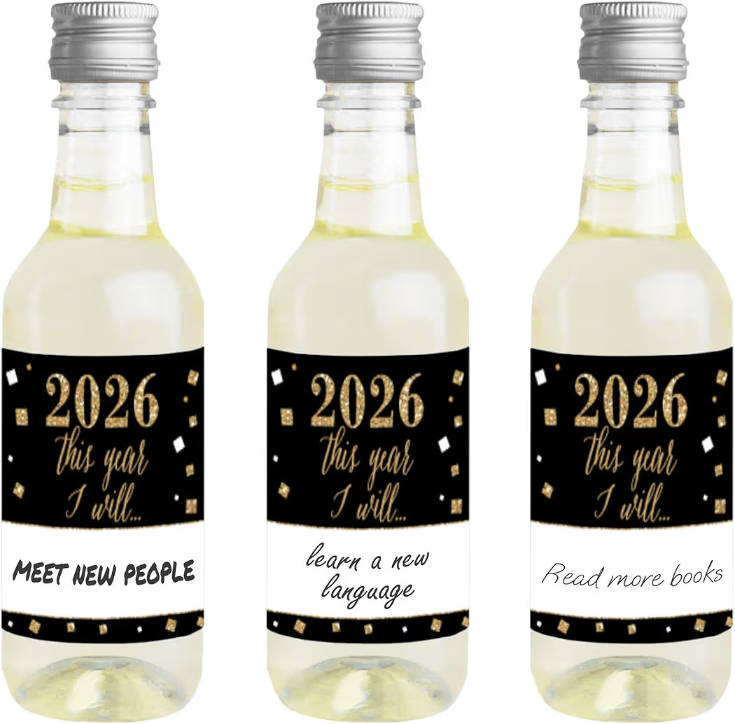 Big Dot of Happiness New Year's Eve - Gold - Mini Wine and Champagne Bottle Label Stickers - 2026... | Amazon (US)