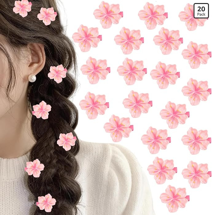 20 pinzas para el cabello con flores rosas, pasadores para el cabello con flores de cerezo, lindo... | Amazon (US)