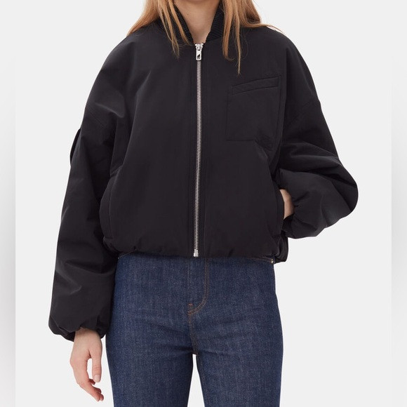 GANNI BLACK TWILL OVERSIZED SHORT BOMBER HIGH COLLAR DROPPED SHOULDERS JACKET | Poshmark