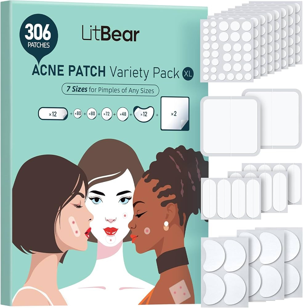 LitBear Large Pimple Patches (7 Sizes 306 Patches), Big Acne Patches, XL Hydrocolloid Bandages fo... | Amazon (US)